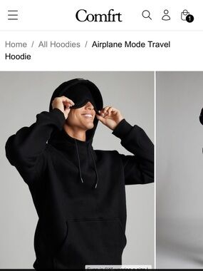 Comfrt Brand Medium Airplane Mode Travel Hoody-Unisex. Obsidian black.